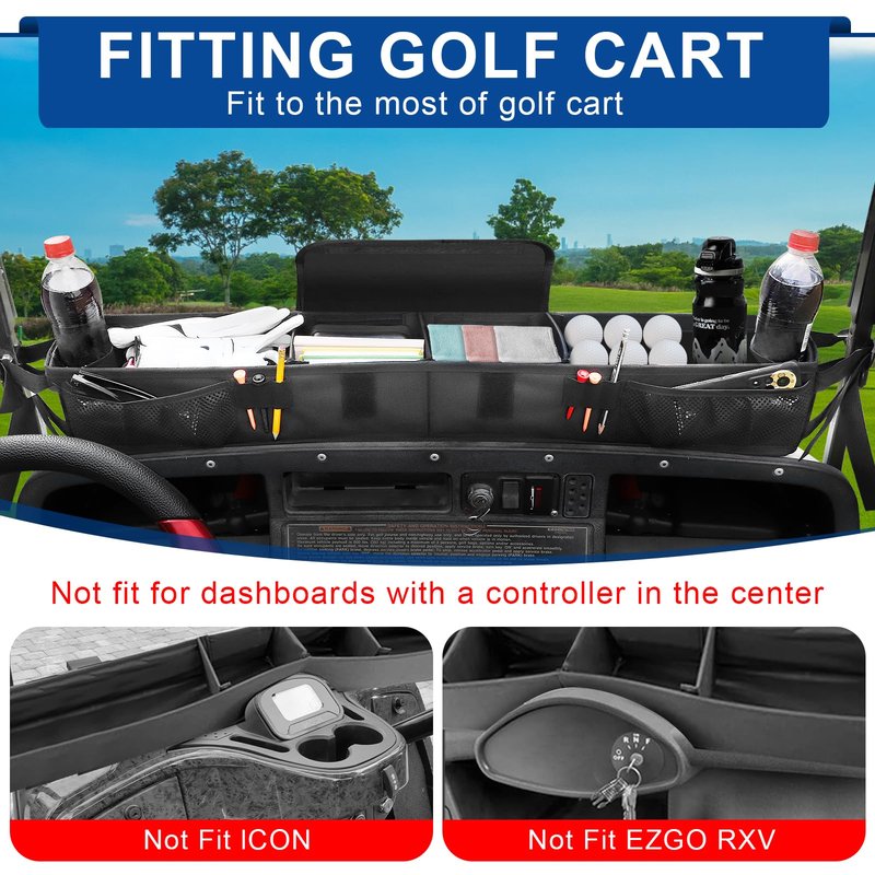 iLSKW Golf Cart Front Inner Basket Organizer Fit Ezgo TXT, Club Car DS/Precedent, Yamaha, Golf Cart Storage Tray with Over 13L Capacity, Indivdual Room, Easy to Install Remove Clean