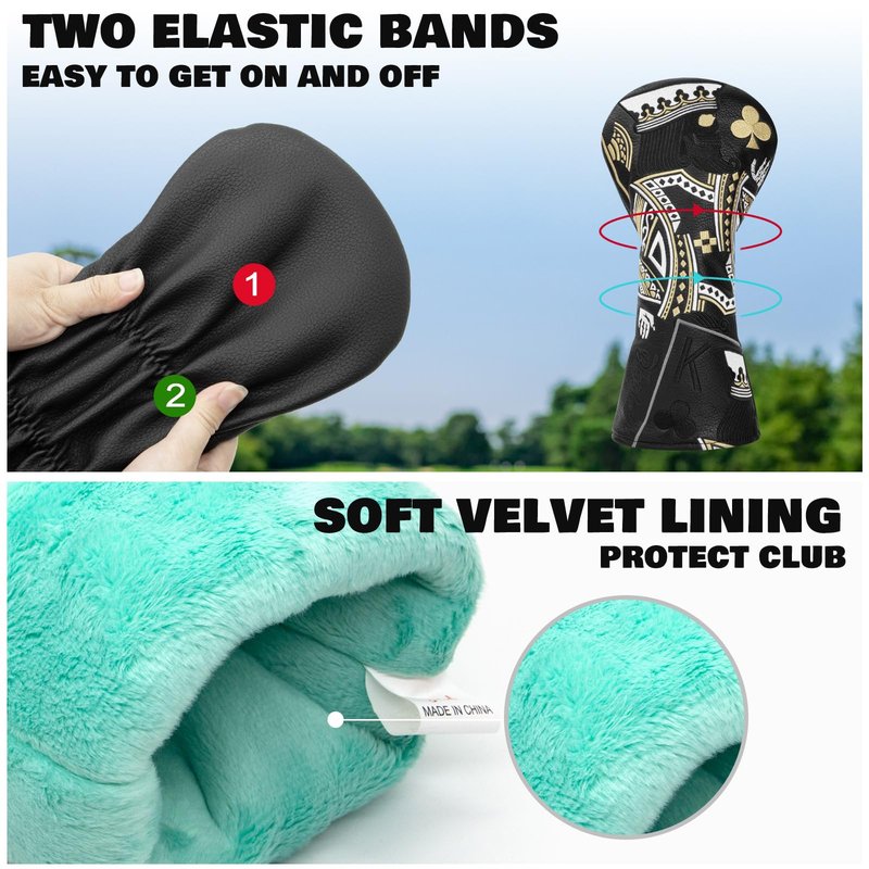 BAIRBRE Golf Head Covers,Black Poker Diamond King 3 Wood Headcover Golf Driver Cover Fariway Wood Headcover Hybrid Head Covers Golf Club Covers for Most Brand (for Driver)
