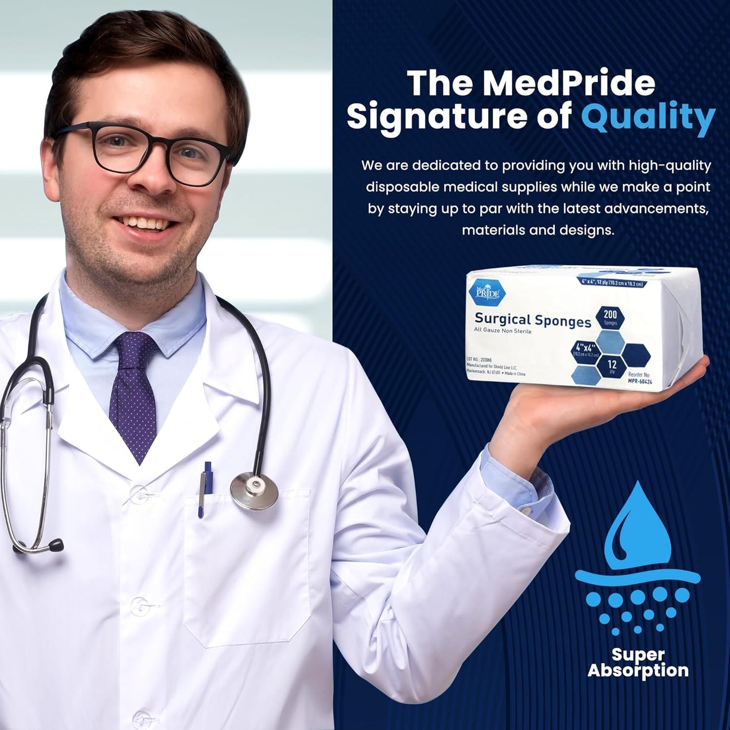 Med Pride 4”x 4” Surgical Gauze Sponges - 200 Pack, Extra Absorbent & Non-Sterile | Ideal for Wound Care & First Aid