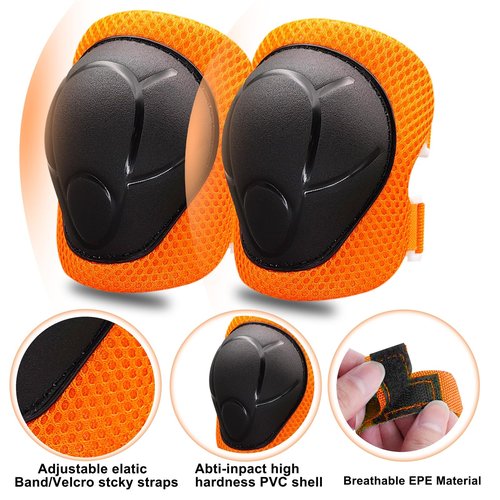 Knee Pads for Kids， Knee Pads and Elbow Pads Set Toddler 3-10 Years Protective Gear Set for Girls Boys with Wrist Guards for Skating Cycling Bike Rollerblading Scooter (Orange, S(3-7years))