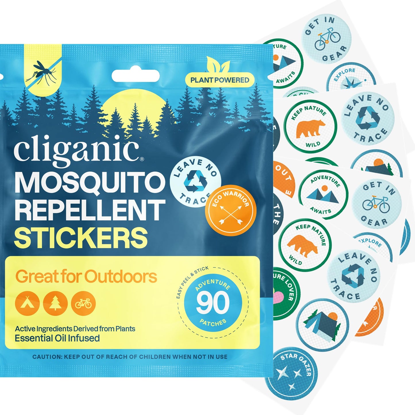 Cliganic Mosquito Repellent Stickers (90 Pack) - Camping Patches for Kids & Adults, Natural DEET-Free, Essential Oil Infused