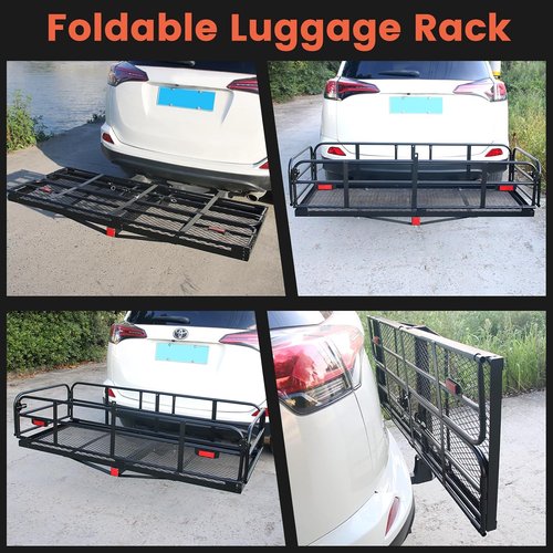 Hitch Cargo Carrier - 60"x24"x14.4" Folding Rear Luggage Rack | 510 lbs Capacity with Waterproof Bag & Straps