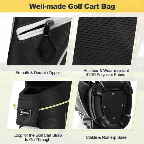 GYMAX Golf Cart Bag, 15-Way Divider with 7 Pockets, Rain Hood, Umbrella Holder & Gloves Stickers, Unisex Adults Golf Clubs Bag (Black)