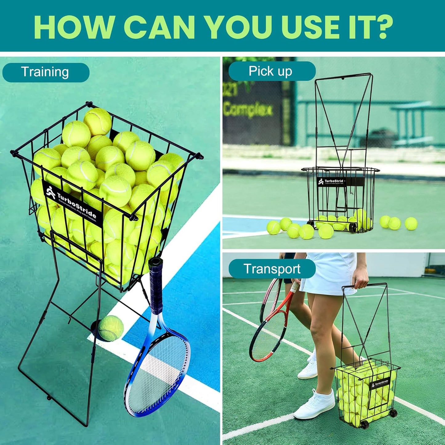 Skiennix Tennis Ball Hopper - Portable Pickleball Ball Basket for Easy Pickup & Training - Large Size