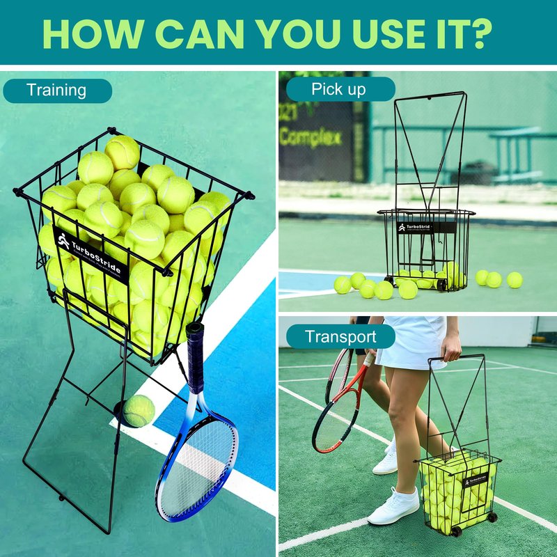 TurboStride Tennis Ball Hopper, Portable Pickleball Ball Basket for Pickup, Storage & Training (Large)
