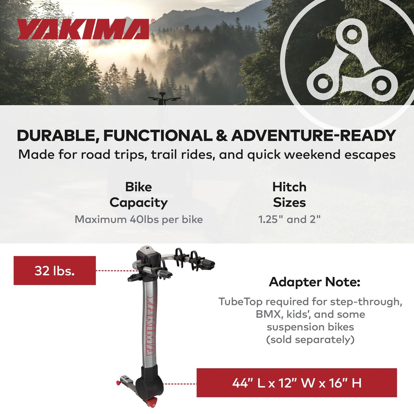 Yakima RidgeBack Tilt Away Hitch Bike Rack Carries Up to 2 Bikes, Fits 1.25 and 2 Inch Hitch Receiver for Cars, SUVs, and Trucks, Black