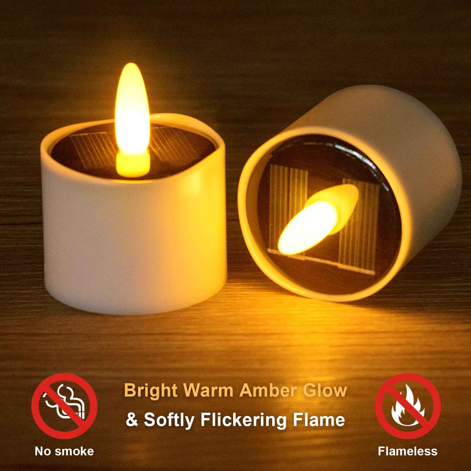 HL Solar Tea Lights Outdoor Waterproof,6PCS 2.4''x2'' Flickering Flameless Candles, Dusk to Dawn Rechargeable Battery LED Votive Tea Lights for Lantern, Garden, Camping, Home Decor (Warm White)