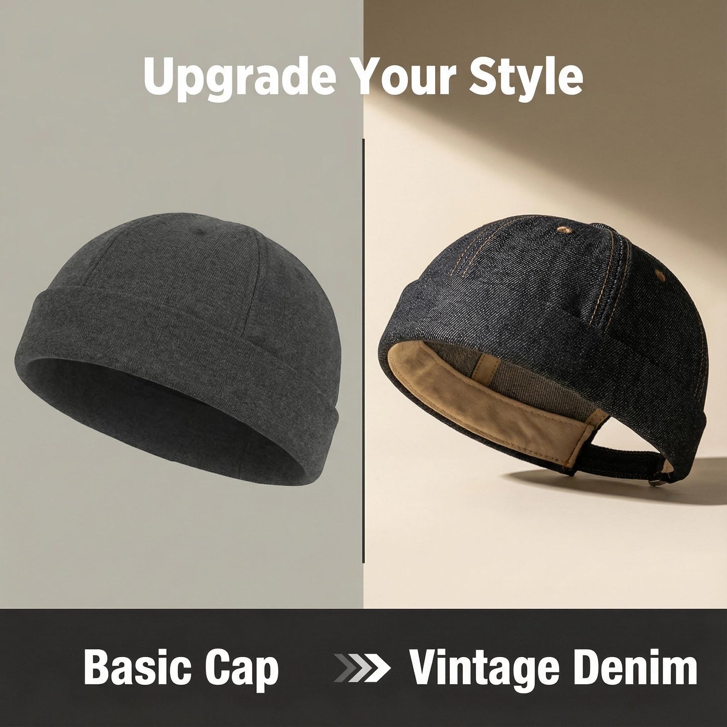 PTDTSHOU Denim Brimless Hats for Women Men Docker Style Cap Vintage Sailor Beanie Hat