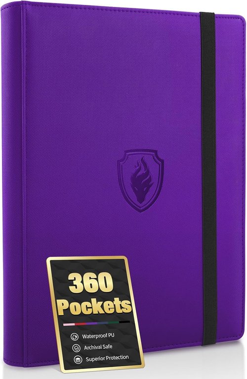 Fabmaker Premium 9 Pocket Card Binder - Sturdy PU Cover for 360 Cards | Sleek Purple Trading Card Album