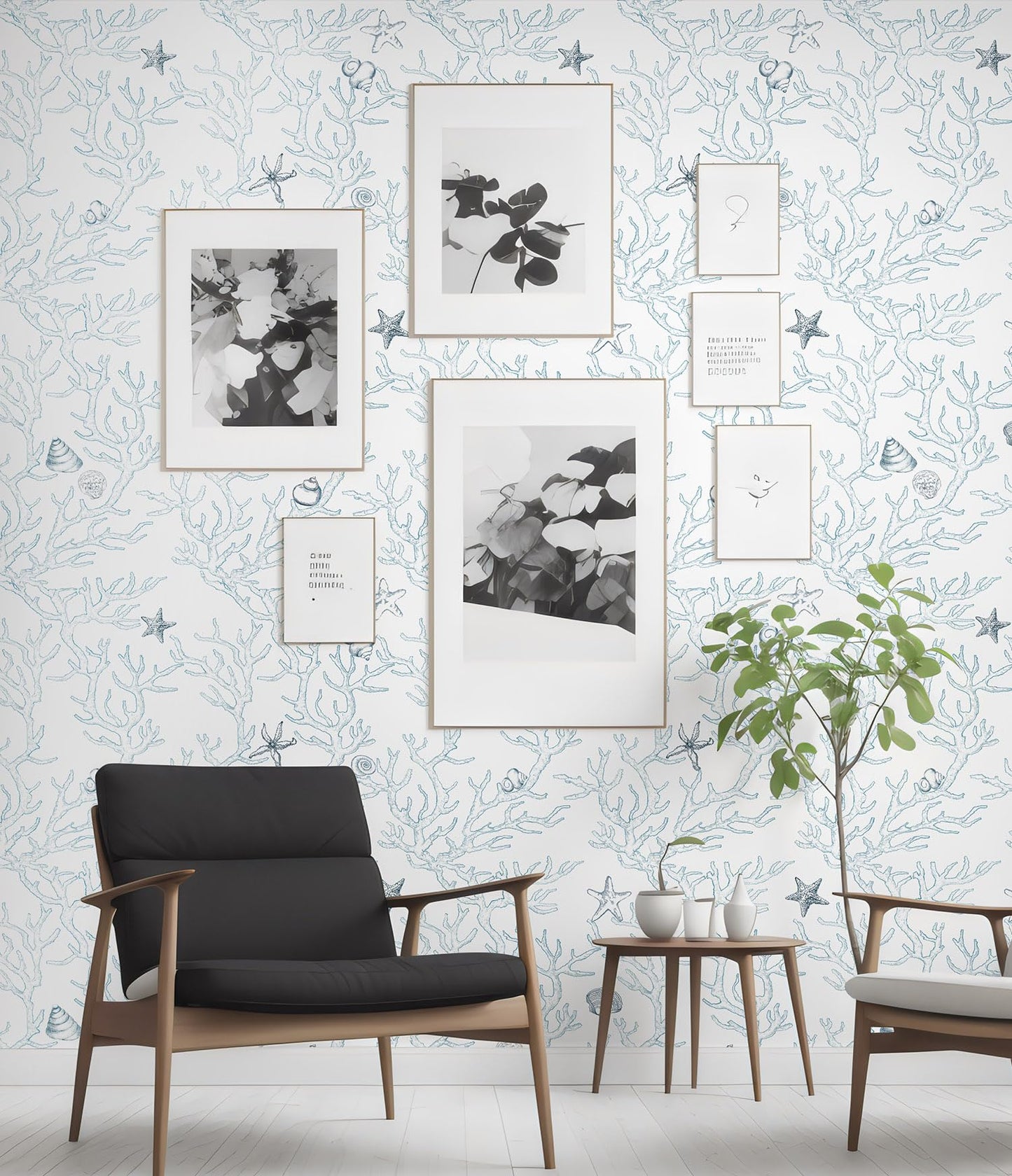 Akywall Ocean Wallpaper Peel and Stick White and Blue Contact Paper Textured Sea Coral Starfish Shells Self Adhesive Vinyl Roll Stick on Wallcovering Cute for Home Decor 118in