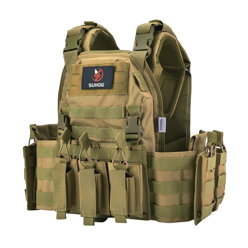 Adjustable Quick Release Tactical Vest, Molle Airsoft Vest, Lightweight Modular Airsoft with Multiple Pouches For Training (Army Green)
