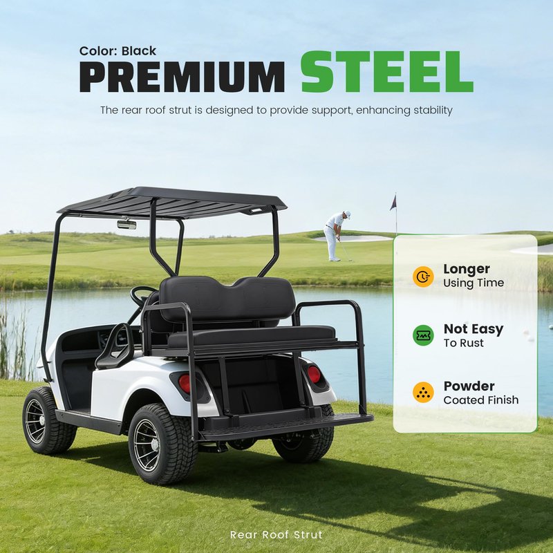 Wutist Rear Roof Strut Compatible with 1996-Up EZGO TXT Golf Cart Black Steel Powder Coated