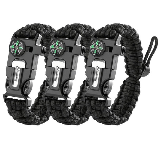 NVioAsport Paracord Survival Bracelet (3 Pack) - Adjustable with Fire Starter, Whistle, Compass - Survival Gear for Hiking, Camping, Fishing, Gifts for Men Dad Husband
