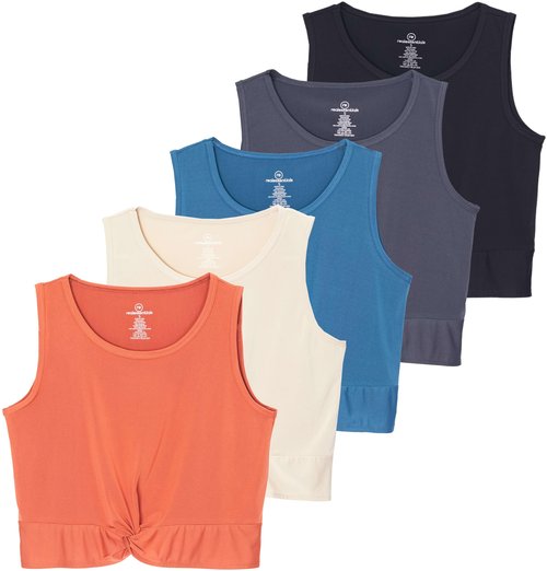 5 Pack Womens Workout Tank Tops Cropped Athletic Shirts Tanks Yoga Exercise Sleeveless Gym Sports Crop Top Ladies Dance Twist Front