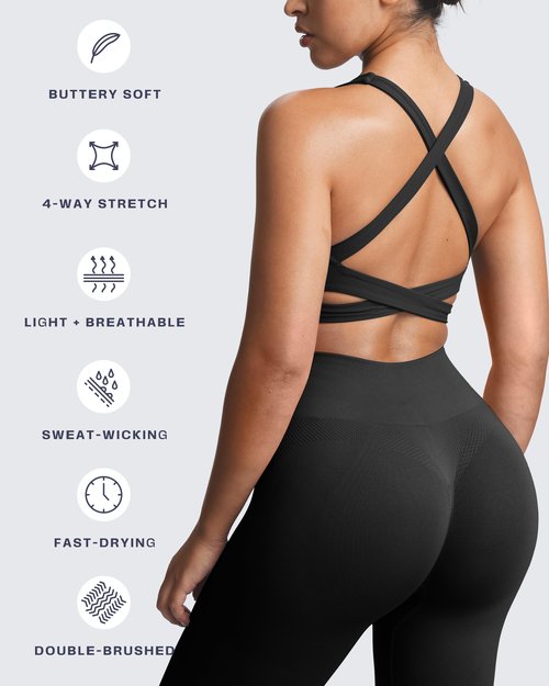 Aoxjox Women's Workout Sports Bras Square Neck Emma Longline Cross Back High Impact Fitness Training Gym Yoga Crop Tank (Black, Small)