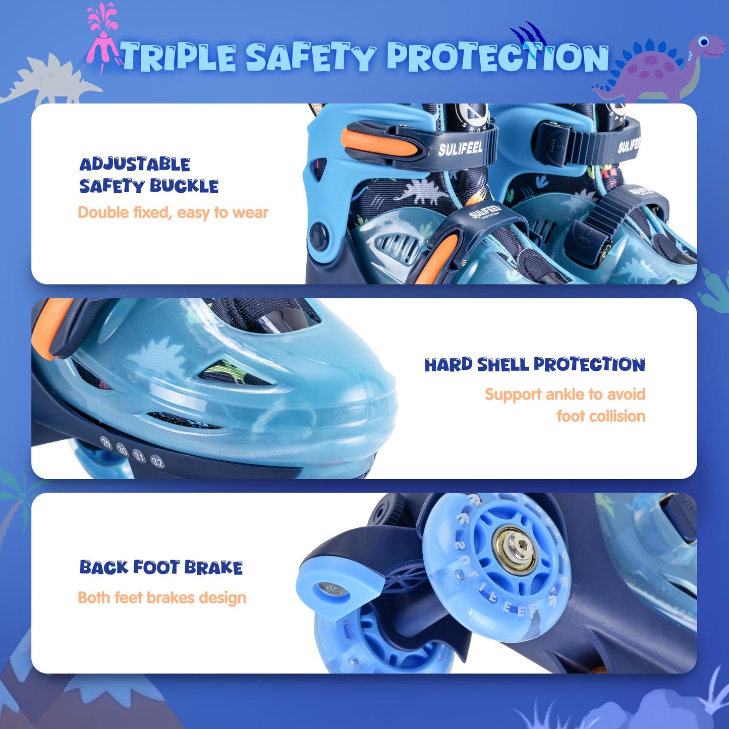 SULIFEEL Adjustable Toddler Roller Skates for Girls Boys Kids,Fun Illuminating Light Up Flash Wheels Three-Point Type Balance Suitable for Beginners Indoor and Outdoor Roller Skating