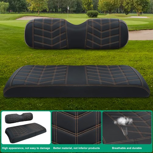 iLSKW Golf Cart Seat Cover PVC Thinck Leathur Rear Seat with Arrow Shape, No Stapler Required for Golf Cart Clubcar Ezgo Yamaha Seat Cover with Brown Stitching