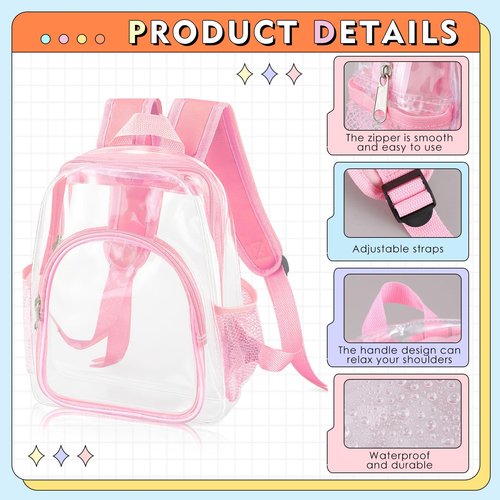 Aliceset 10 Pcs Clear Backpack Bulk Heavy Duty Clear Bookbag Transparent Waterproof Color Back Packs Donation Sports Stadium (16 Inch)