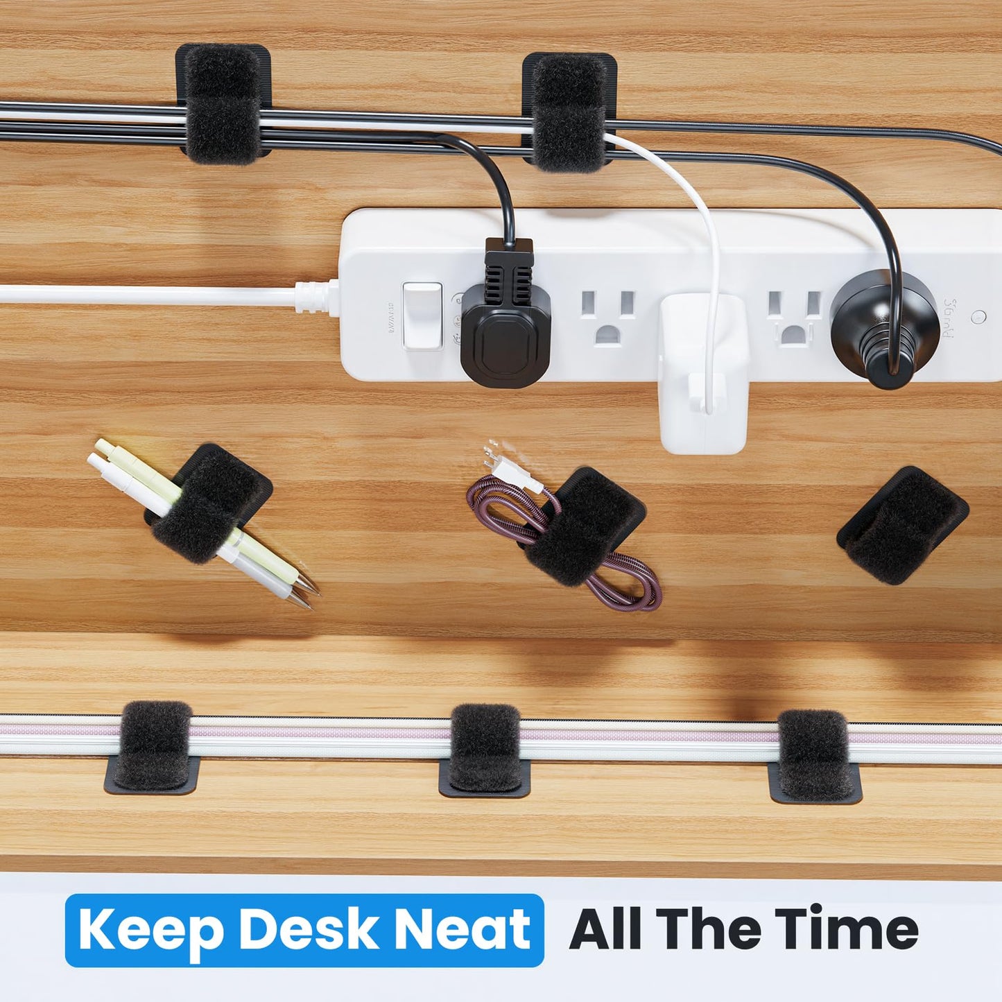 Cable Management Under Desk, 【Up to 15 Cord】【Enhanced Wire Holder】 Cord Organizer, Adjustable Hook and Loop Cable Ties, Reusable Cord Holder, Cable Hider Clips Under Table, 20 Pair