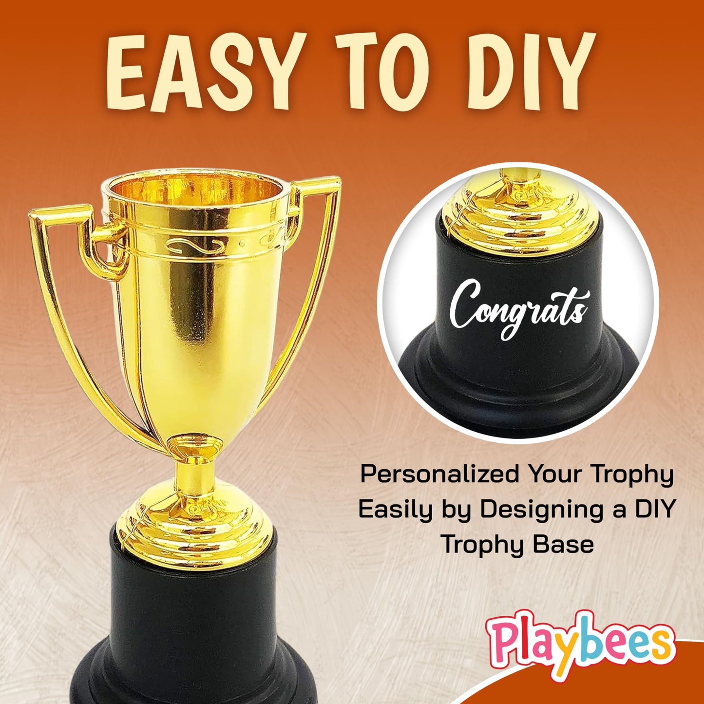 Playbees Plastic Golden Cup Trophy for Kids - 24 Pack - 4 Inch Achievement Prize Awards - Ideal Recognition for School, Sports, Office, Carnival Games - Party Favors, Decor, Props - Motivational