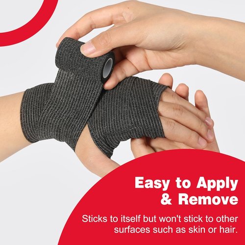 AZEN Self-Adhesive Bandage Wrap - 8 Pack, 2" x 5 Yards, Elastic Cohesive Athletic Tape, Black