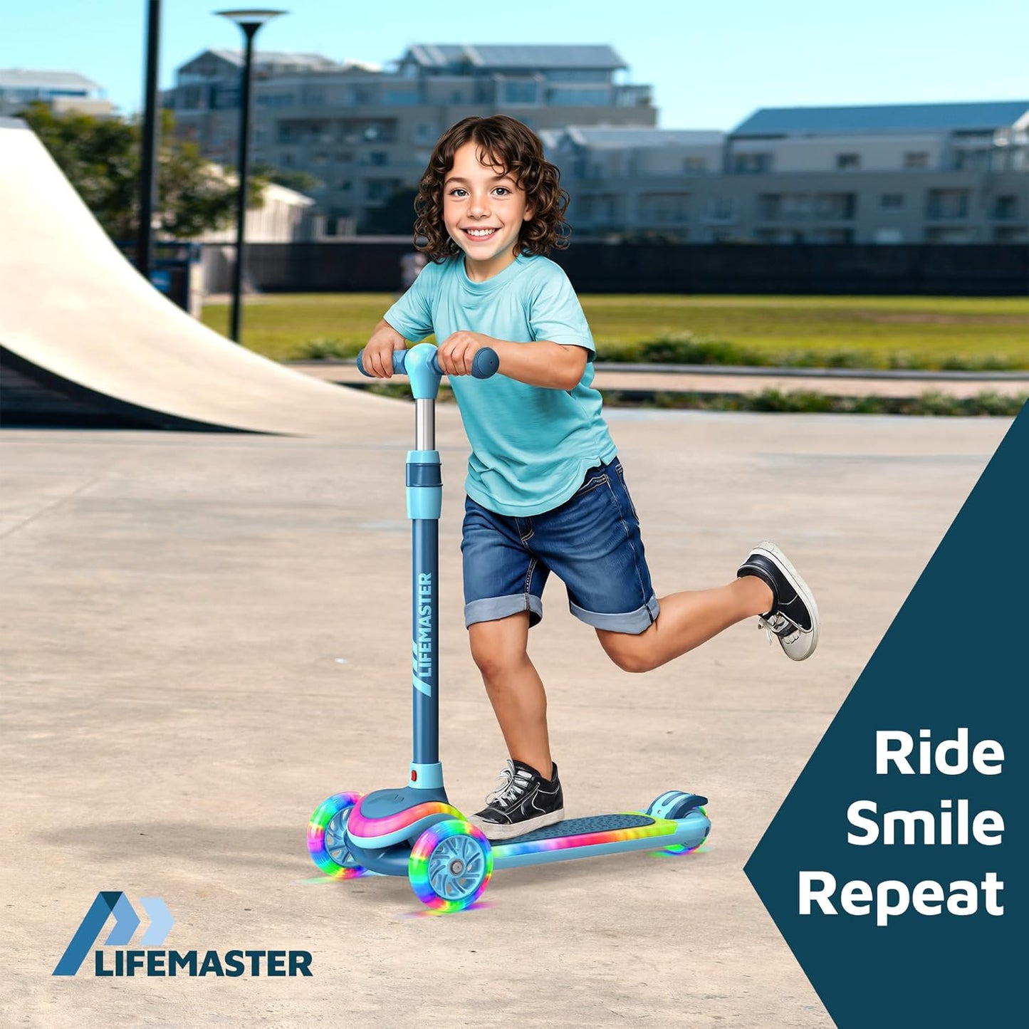 Skiennix 3-Wheel Kids Scooter - Adjustable Handlebar & Multi-Color Lights | Safe for Ages 3+, Supports 150 lbs