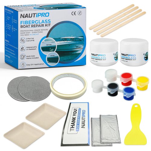 Fiberglass Boat Repair Kit – Professional Gel Coat Repair Kit for Boats, Marine Epoxy Filler Fixes Chips, Cracks & Holes – Color Match (4 Pigments), Waterproof, UV-Resistant, Easy DIY Boat Repair