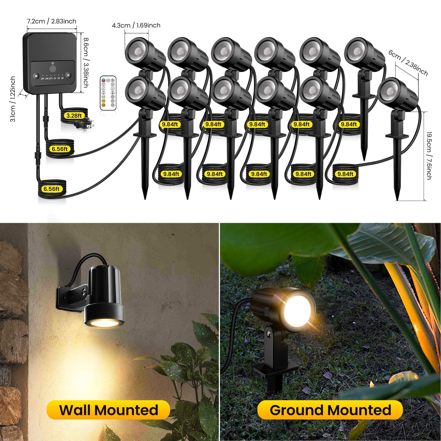 SOROP LED Landscape Lighting Kit Landscaping Lights with Remote Control Dimmable IP66 Waterproof 2700-6500K Spot Lights for Outdoor Garden Lawn Patio Yard with US Plug 12 Pack