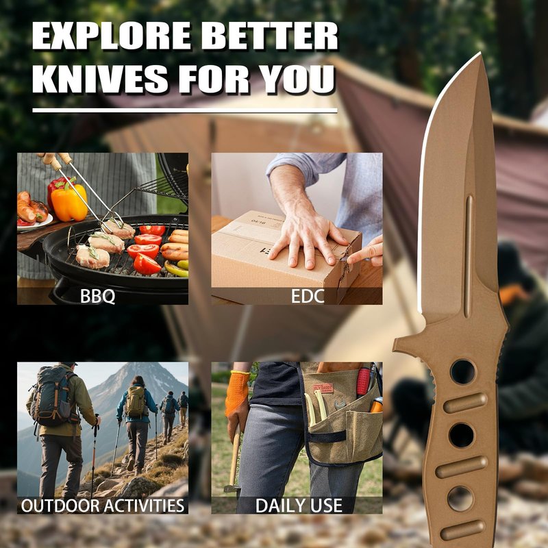 KNYXPP Fixed Blade Knife With Kydex sheath, 375 Full Tang Camping Knife With Sheath For Hiking, Outdoor, Hunting, Survival, Camping