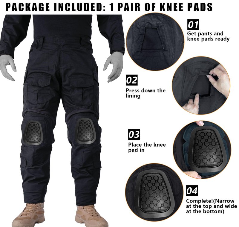 MERJAZ Tactical Knee Pads Inserts for G3 Tactical Combat Military Paintball Hunting Airsoft Pants 1 Pair Protective Gear Black