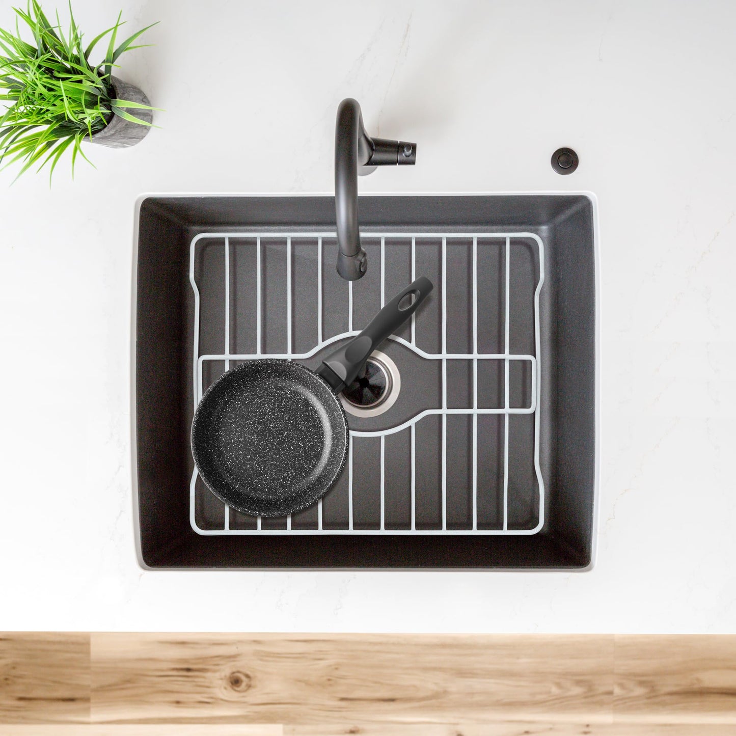 DecorRack Sink Protector for Kitchen Sink, 16" x 13" Metal Dish Drying Rack, Grate with Center Drain, Protects from Stains, Scratches, Dishwasher Safe, Large Size (1 Pack, White)