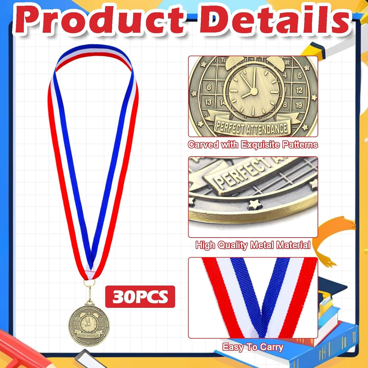 Quelay Gold Medals - 30 Pcs 2'' Award Trophies with Neck Ribbons for Kids & Adults | Graduation & Competitions