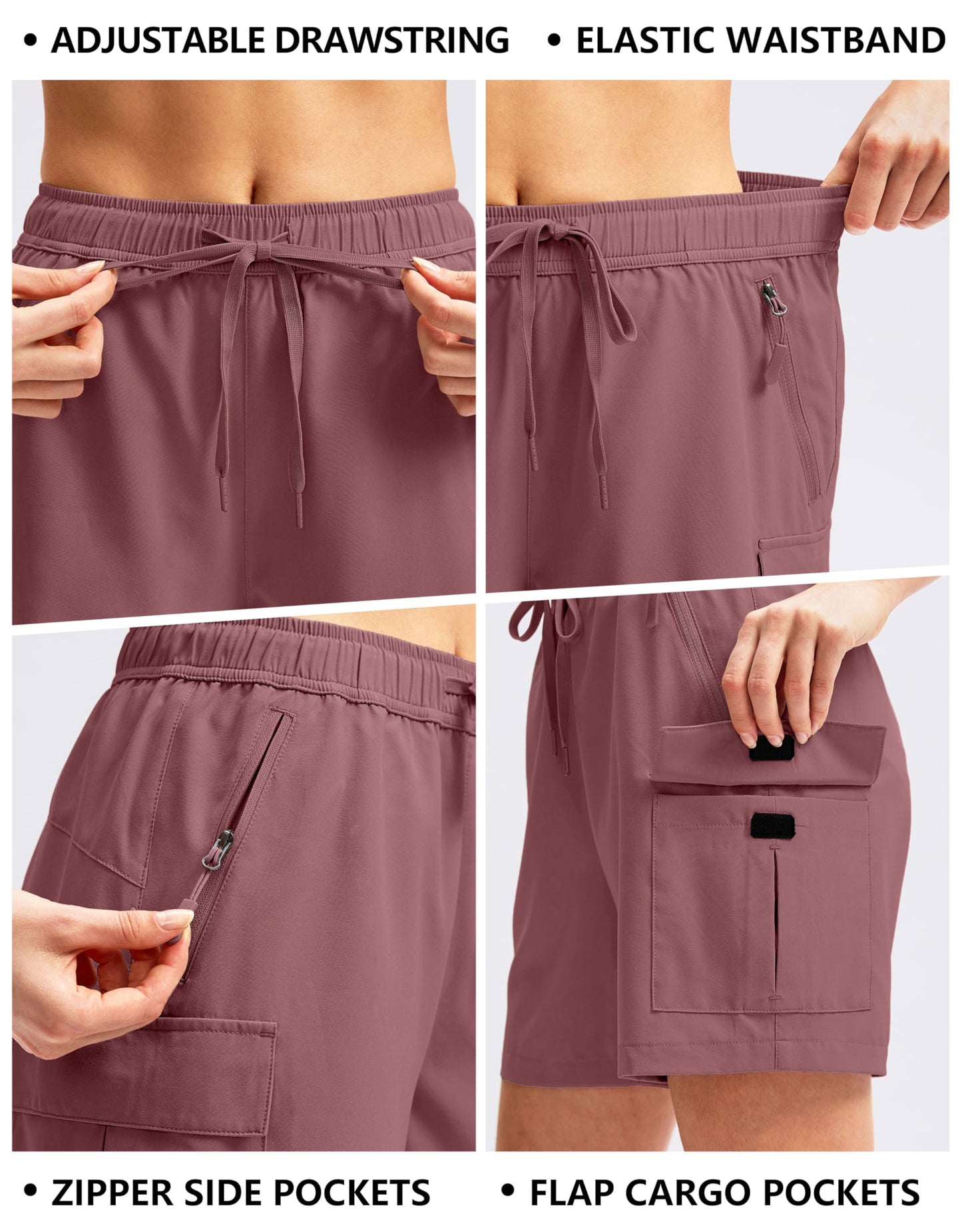SANTINY Women's 5''/ 7''/9'' Hiking Cargo Shorts Quick Dry Lightweight Summer Shorts for Women Athletic Golf Zipper Pockets(Dusty Pink_XS)