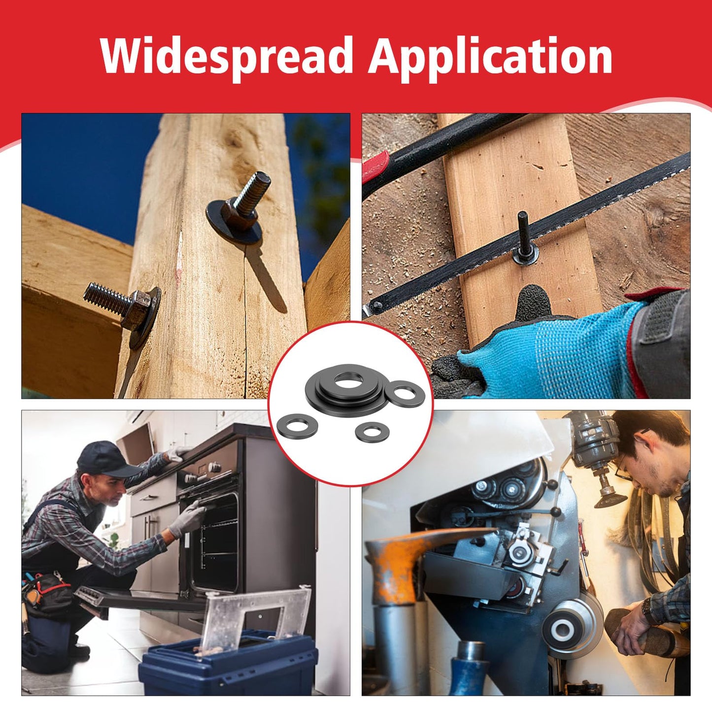 100PCS 1/4'' x 5/8'' SAE Black Flat Washers 304 Stainless Steel Universal Flat Washer, 1.5mm Thick