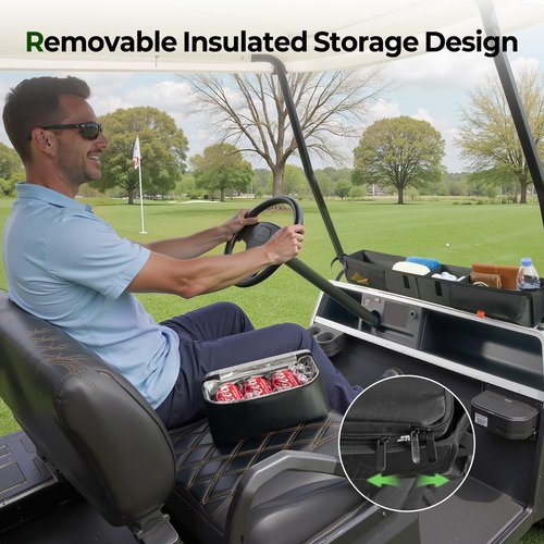 Tecoom No Drilling Golf Cart Front Storage Basket, Foldable Inner Organizer with 1680D Oxford, Upgraded Design Removable Insulated Compartment, Universal Fit for EZGO Drive Club Car Yamaha Golf Carts