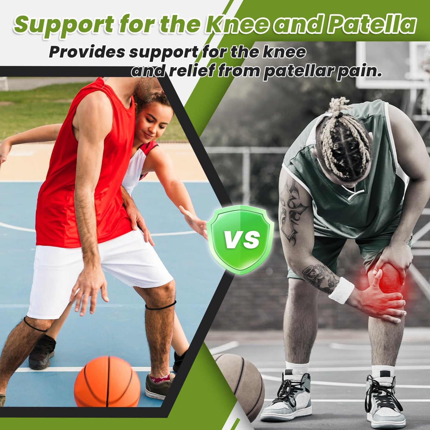 Aolabela 4PCS Patellar Tendon Knee Strap Knee Band for Knee Pain Relief Patella Band for Basketball Running Sports Breathable Patellar Tendon Support Strap (Black + White)