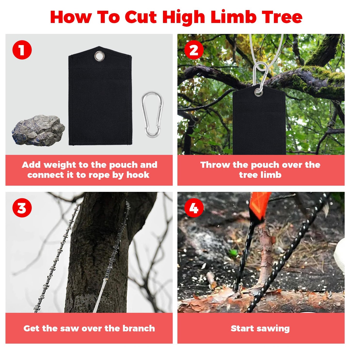 53 Inch Rope Saw High Reach Tree Limb Hand Rope Saw Chains with 68 Teeth & Folding Ropes Chain Saws for Tree Trimming Pocket Chainsaw Gardening Camping Cutting Tool