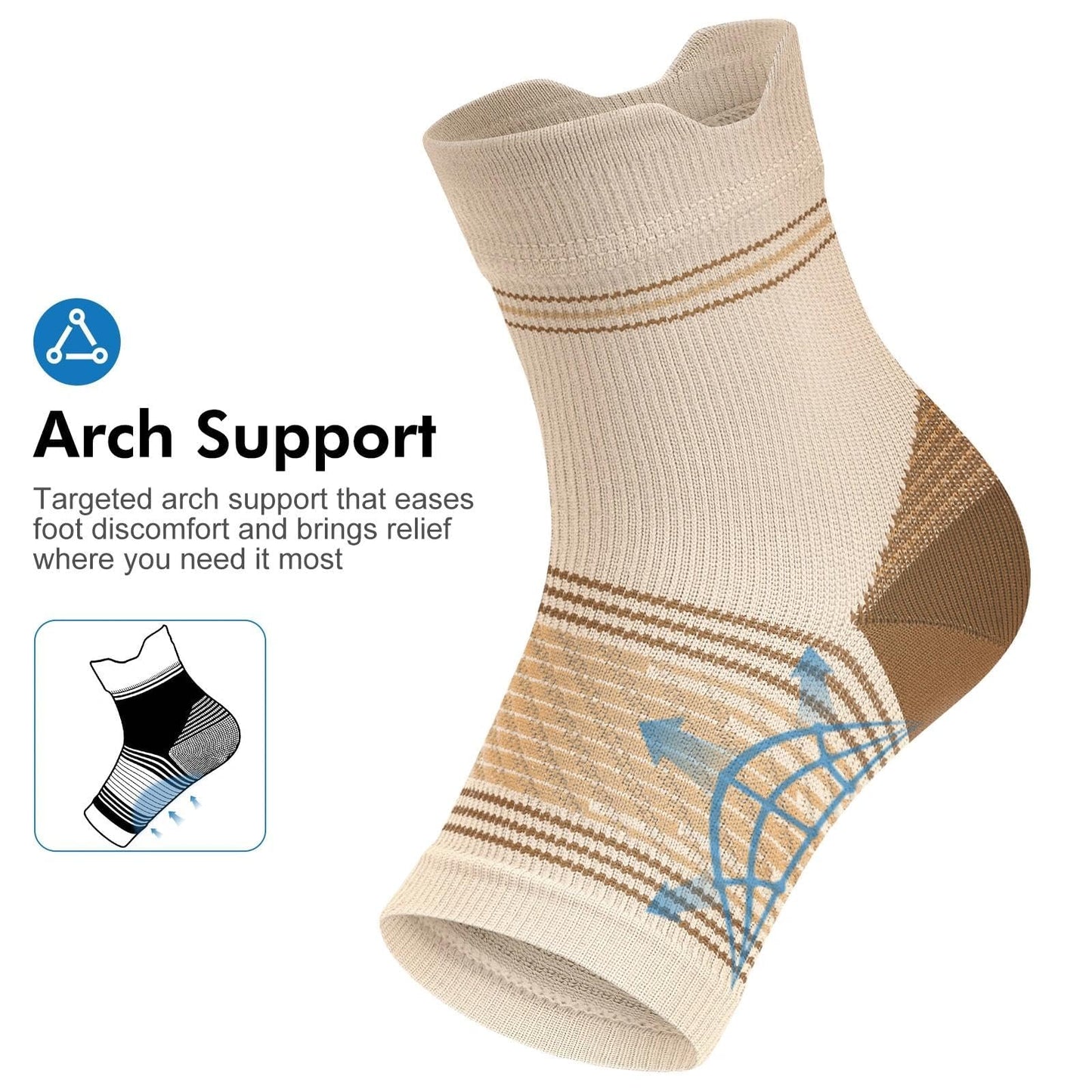 6 Pairs Plantar Fasciitis Socks for Men & Women, Ankle Brace Compression Socks with Arch Support for Achilles Tendonitis, Heel Pain, Swelling & Arthritis Relief, Nude, Medium