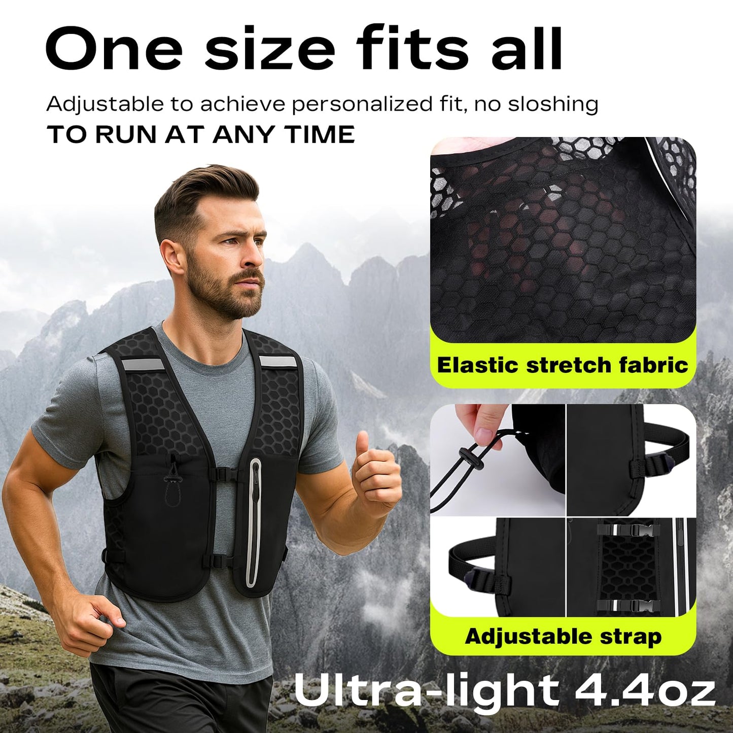 Running Vest for Women Men, Hydration Vest with 1.5L Water Bladder, 4.4 oz Ultra-Light Breathable Design, Adjustable No-Bounce Straps, Reflective Pockets for Trail Running, Marathon, Hiking, Cycling