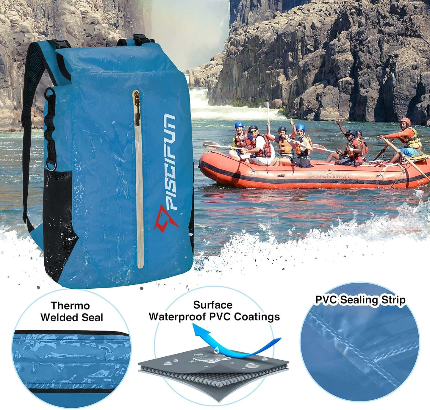 Piscifun Waterproof Dry Bag - Lightweight Roll-Top Backpack with Waist Pouch & Phone Case | 10L, 20L, 30L Sizes