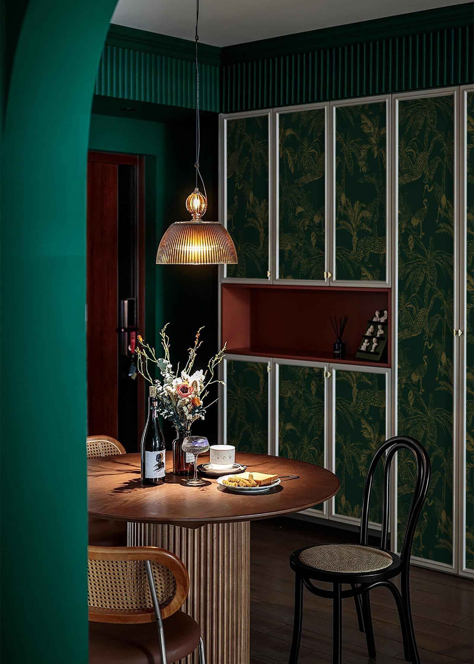 Heroad Dark Green Peel and Stick Wallpaper Boho Contact Paper 17.3"x196" Jungle Wall Paper Removable Self Adhesive Cheetah Wallpaper for Bedroom Living Room Cabinet Waterproof Bathroom Vinyl Roll