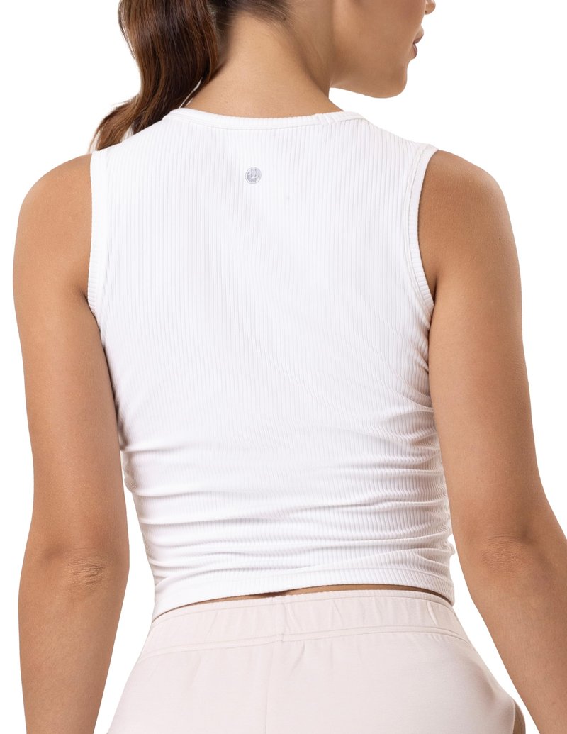 YUNOGA Workout Tank Tops for Women Sleeveless Ribbed Crop Tops Essentials Crew Neck Yoga Tanks Shirts (XS, White)