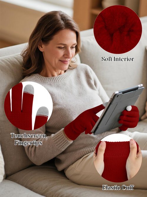 KUTTOR Winter Beanie Hat Scarf Gloves Set Warm Knit Fleece Touchscreen Gloves Neck Scarf Set Adult Winter Gift for Men Women
