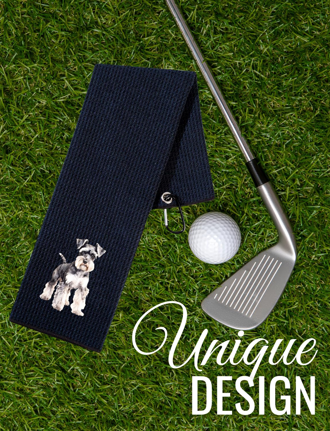 CybGene Schnauzer Gifts Golf Towel, Gifts for Schnauzer Lovers, 15.7“x23.6” Microfiber Golf Towel for Golf Bags for Birthday, Christmas