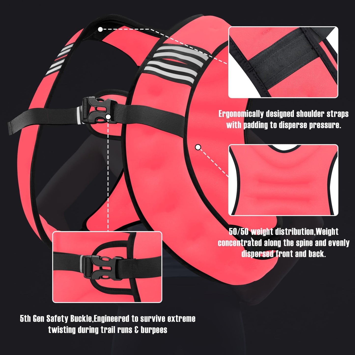 NATURELUX Weighted Vest with Reflective Stripe and Adjustable Buckle Straps, Pink, 10 lbs