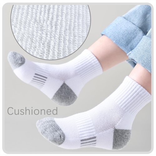 Girls Ankle Socks Kids Cushioned Athletic Quarter Socks Boys Cotton Short Sock Sports 7-10 Years Children 6 Pairs(2Grey+2Navy+2Pink, M)