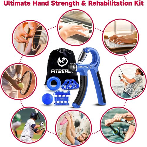 FitBeast Grip Strengthener Kit - Adjustable Resistance Hand Grips for Forearm Strength - 5 Pack