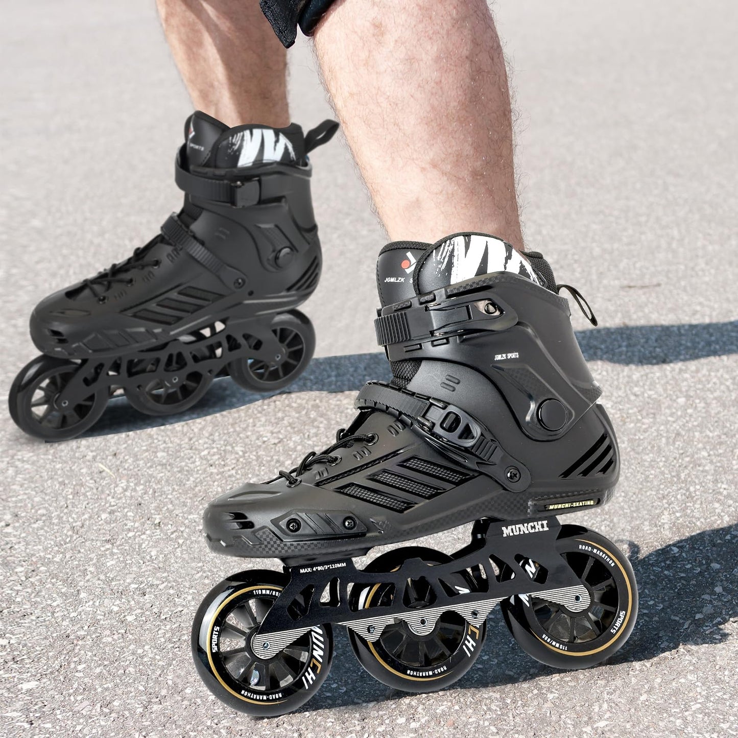 3 Wheel Inline Skates for Adult Women Men,Professional Outdoor Fitness 3X110 Mm Wheels Roller Skates Blades for Unisex (Black, Men 8/Women 9 41)
