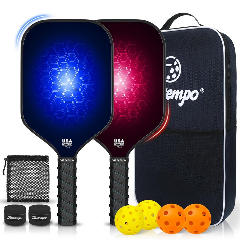 Pickleball Paddles Set of 2,Non-Slip Grip,Composite Carbon and Graphite Face,USAPA Approved Pro Pickleball Set with 4 Pickleball Balls Outdoor Indoor,Pickleball Racket for Women Men (Blue/Red)