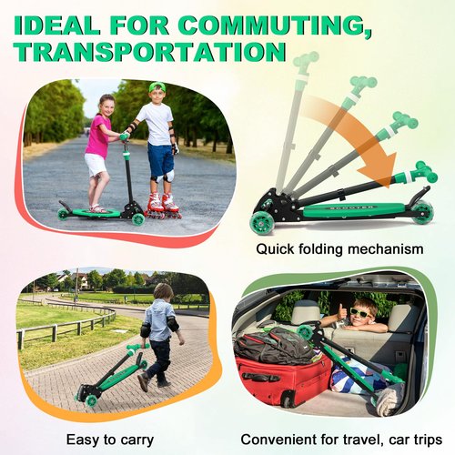 Kids Kick Scooter: Light-Up 3 Wheel Scooters for Kids 6-12,3 Adjustable Height Handlebar, Lean-to-Steer,Widen Anti-Slip Deck, Folding Heavy Duty Scooter for Boys Girls Ages 6-8,up to 170 Lbs